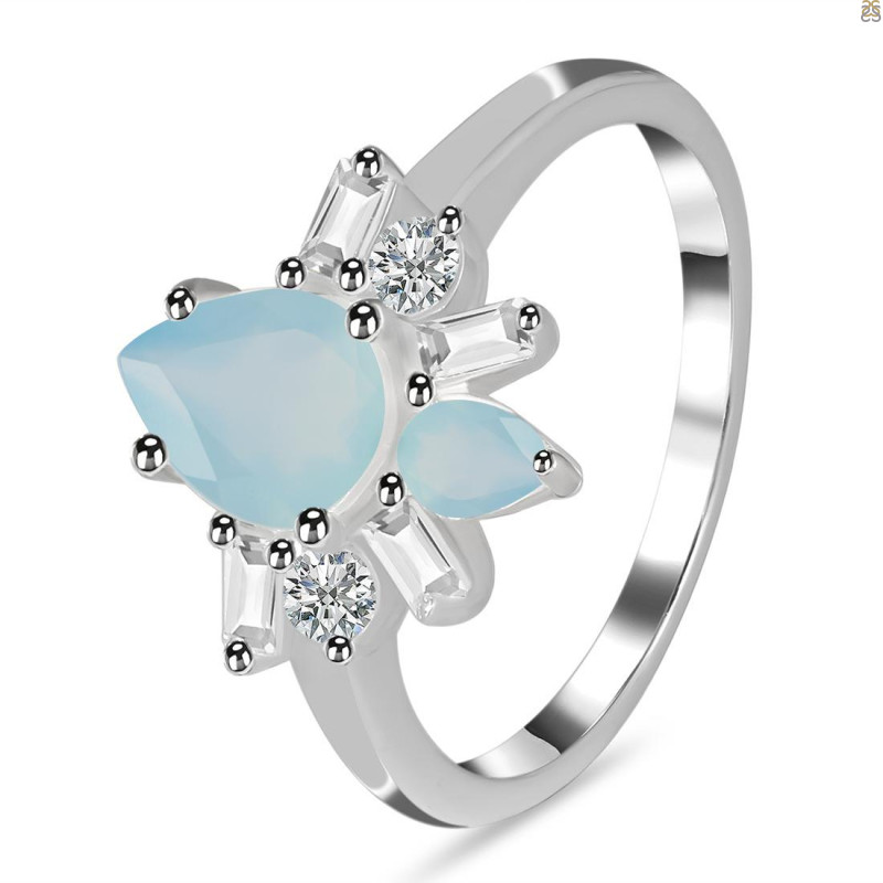 Blue Chalcedony & White Topaz Ring BLX-RDR-2521.