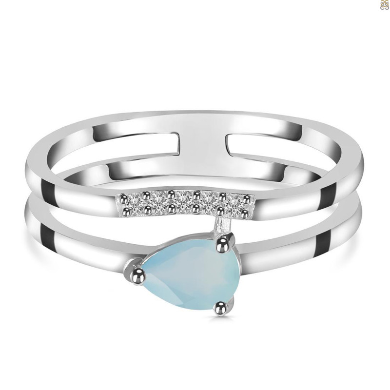 Blue Chalcedony & White Topaz Ring BLX-RDR-2862.