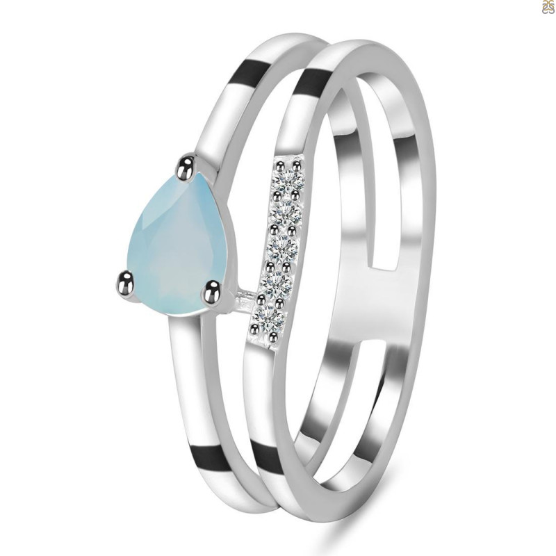 Blue Chalcedony & White Topaz Ring BLX-RDR-2862.