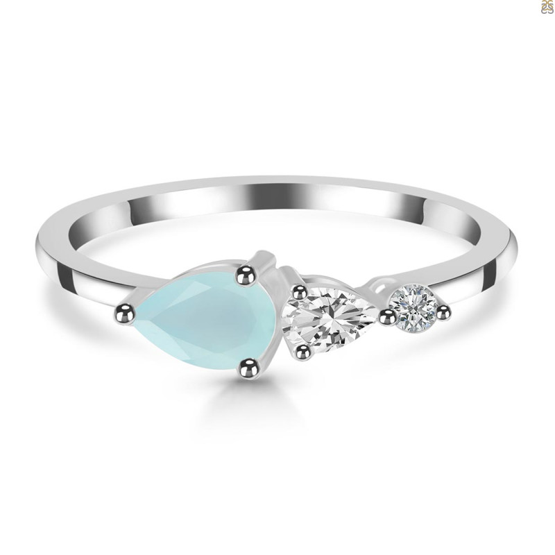 Blue Chalcedony  & White Topaz Ring BLX-RDR-3238.