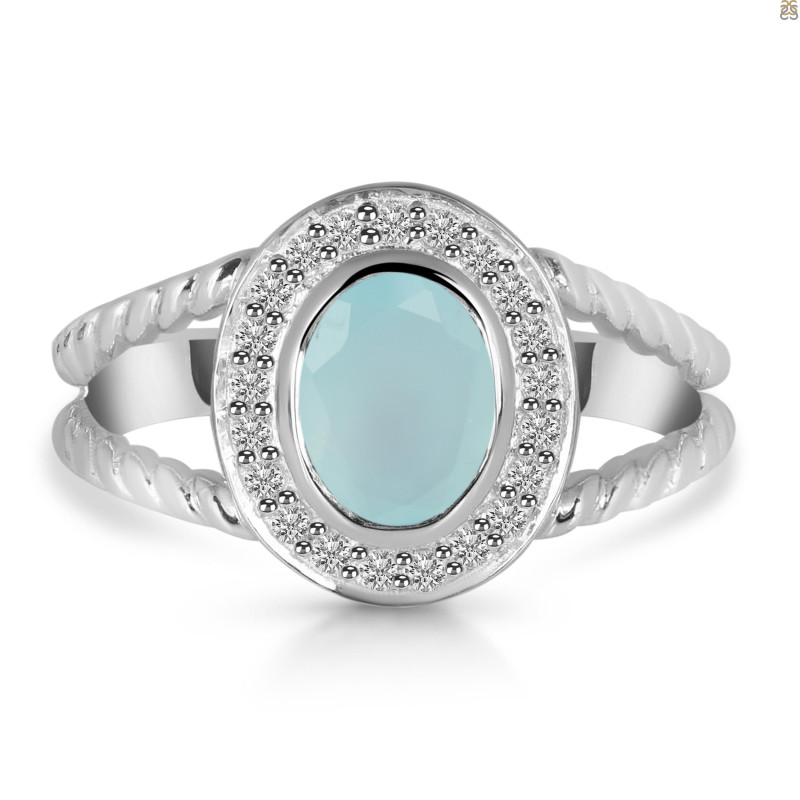 Blue Chalcedony & White Topaz Ring BLX-RDR-359.