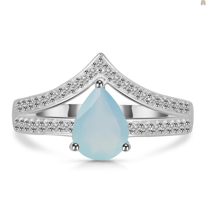 Blue Chalcedony & White Topaz Ring BLX-RDR-372.