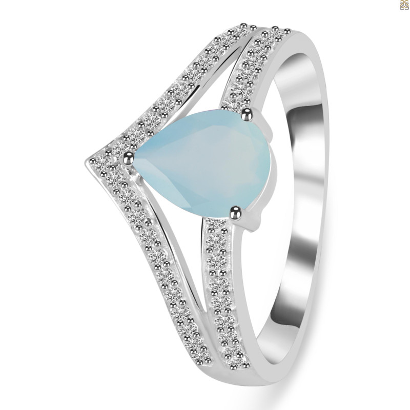 Blue Chalcedony & White Topaz Ring BLX-RDR-372.