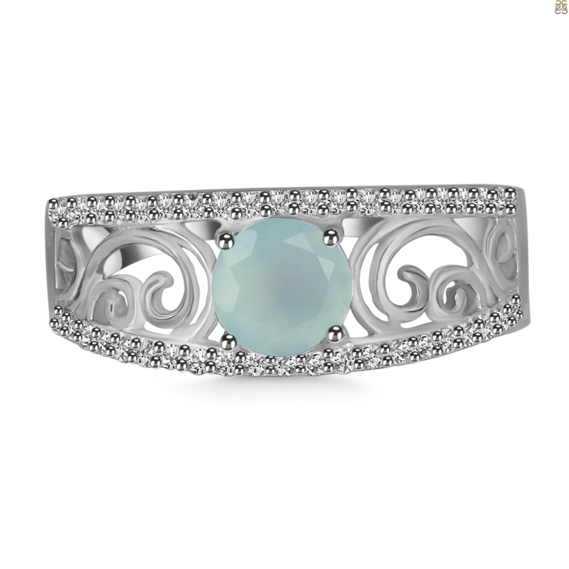 Blue Chalcedony & White Topaz Ring BLX-RDR-375.