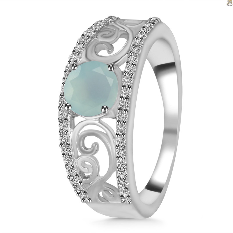 Blue Chalcedony & White Topaz Ring BLX-RDR-375.