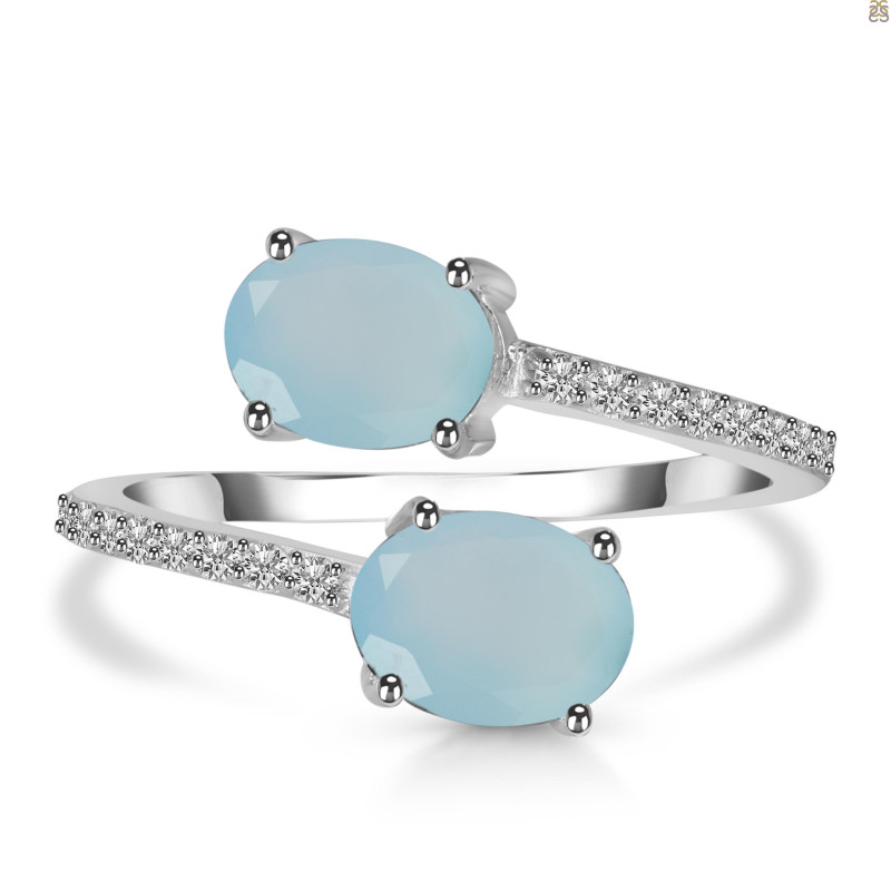 Blue Chalcedony & White Topaz Ring BLX-RDR-440.