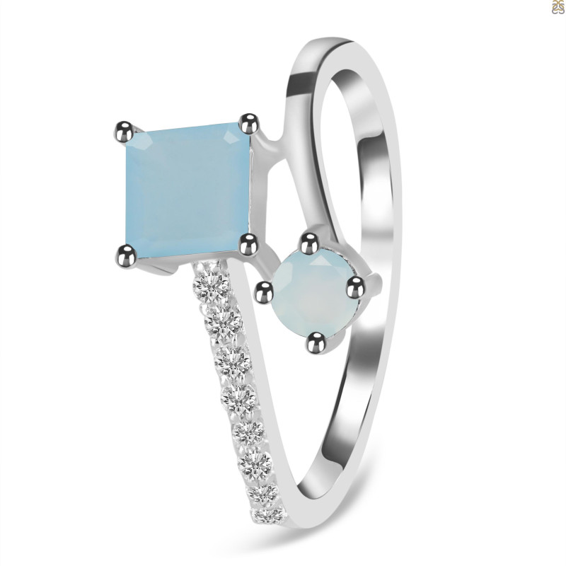 Blue Chalcedony & White Topaz Ring BLX-RDR-441.