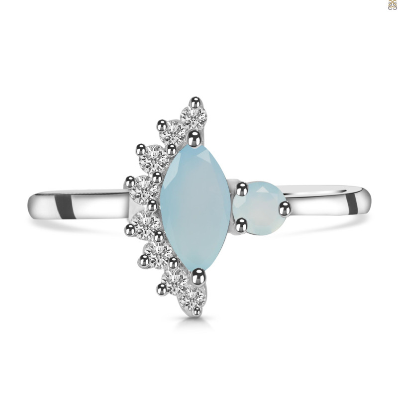 Blue Chalcedony & White Topaz Ring BLX-RDR-454.