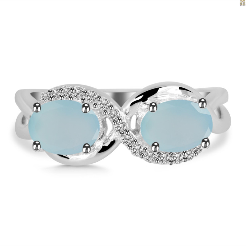 Blue Chalcedony & White Topaz Ring BLX-RDR-456.