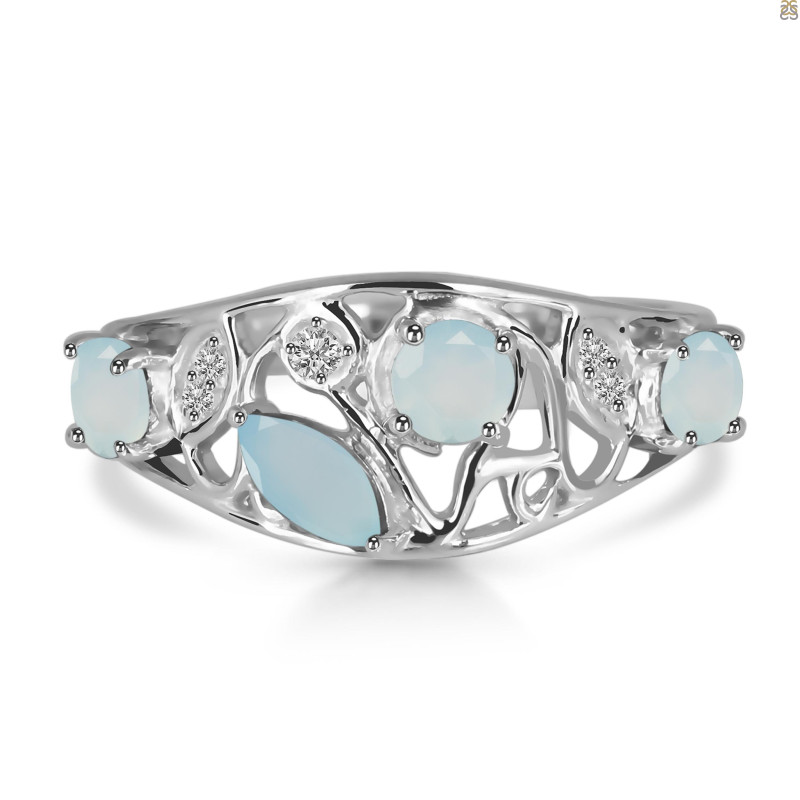 Blue Chalcedony & White Topaz Ring BLX-RDR-459.