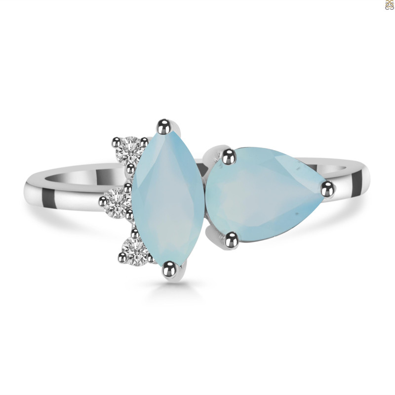 Blue Chalcedony & White Topaz Ring BLX-RDR-464.
