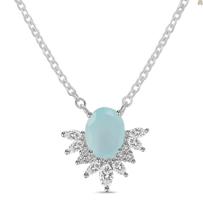 Blue Chalcedony & White Topaz Necklace BLX-RN-72.