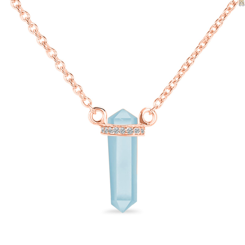 Blue Chalcedony & White Topaz Pencil Necklace BLX-RN-84.