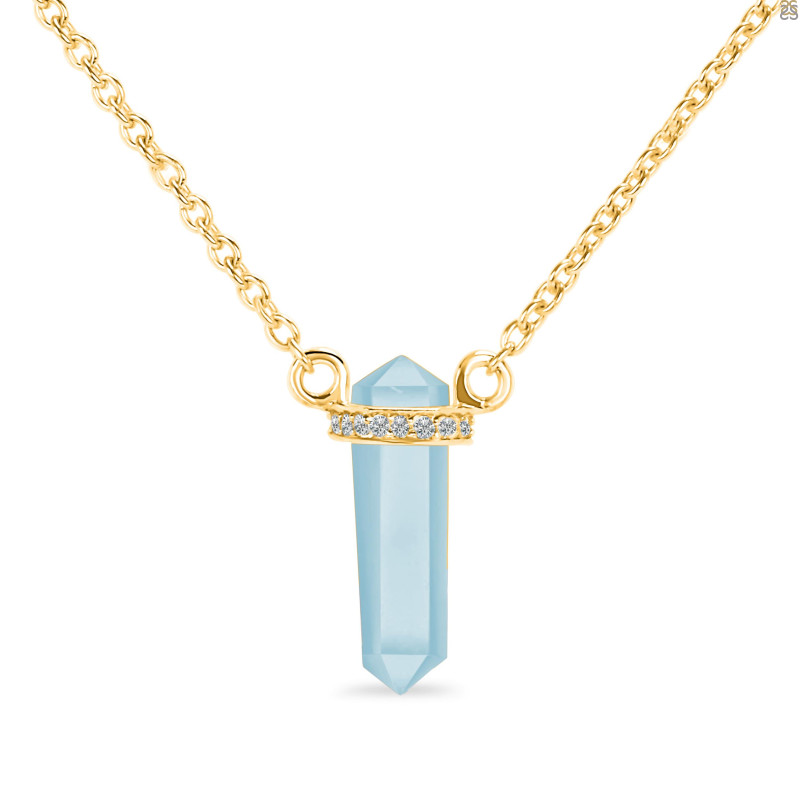 Blue Chalcedony & White Topaz Pencil Necklace BLX-RN-84.
