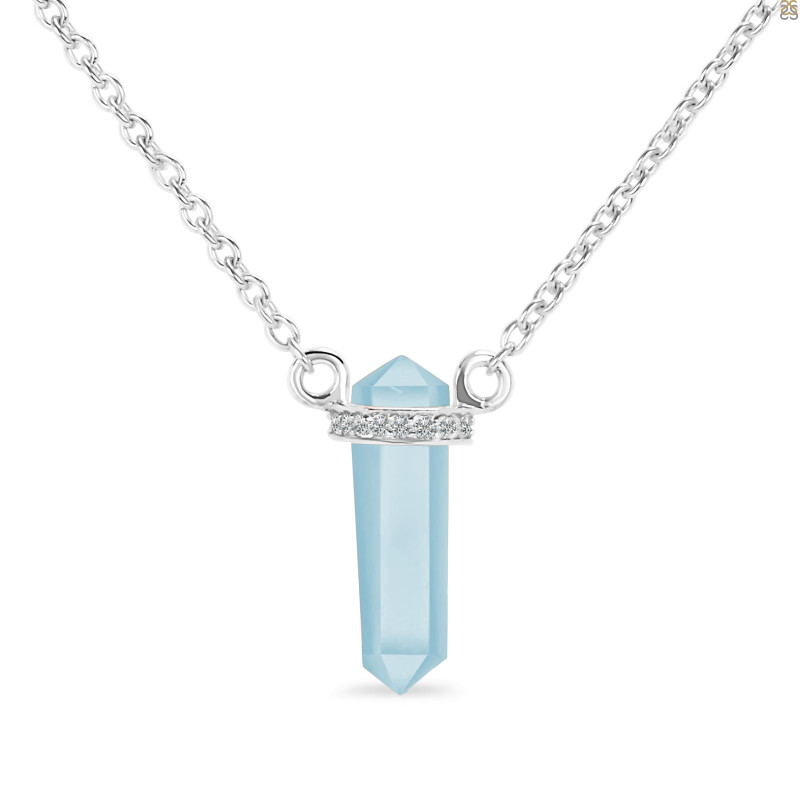 Blue Chalcedony & White Topaz Pencil Necklace BLX-RN-84.