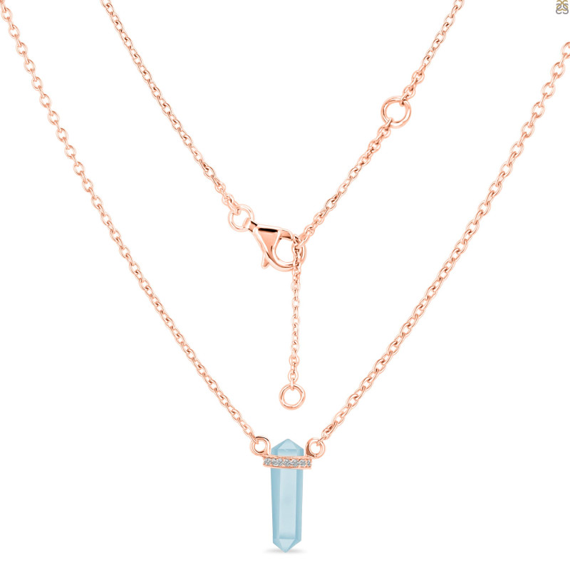 Blue Chalcedony & White Topaz Pencil Necklace BLX-RN-84.