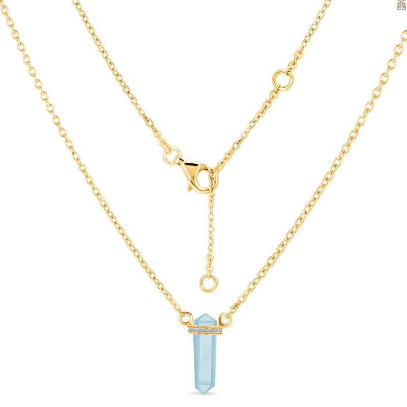 Blue Chalcedony & White Topaz Pencil Necklace BLX-RN-84.