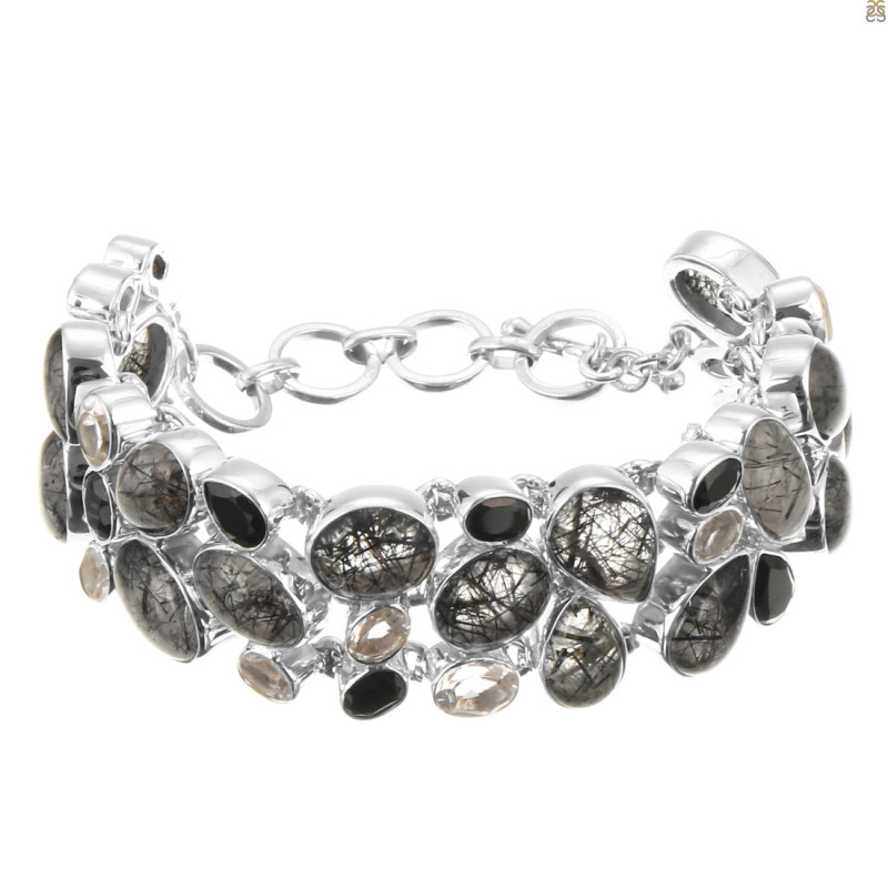 Black Rutile/Black Spinel/White Topaz Bracelet-BJ BRL-11-14