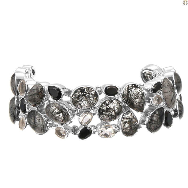Black Rutile/Black Spinel/White Topaz Bracelet-BJ BRL-11-14