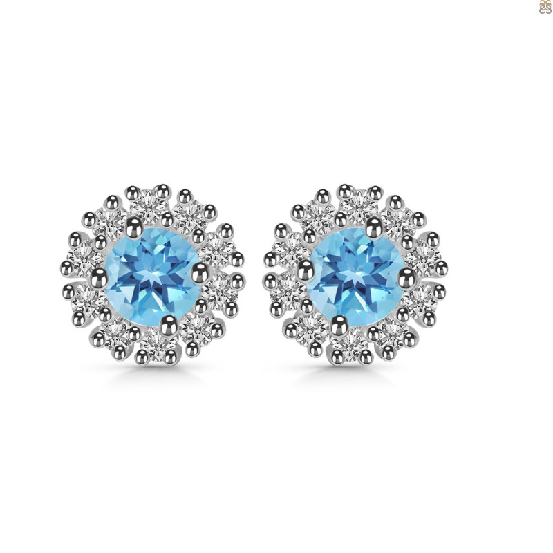 Blue Topaz & White Topaz Stud Earring BTZ-RDE-1268.