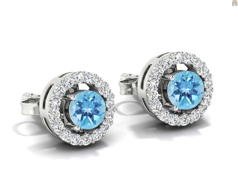 Blue Topaz & White Topaz Stud Earring BTZ-RDE-984.