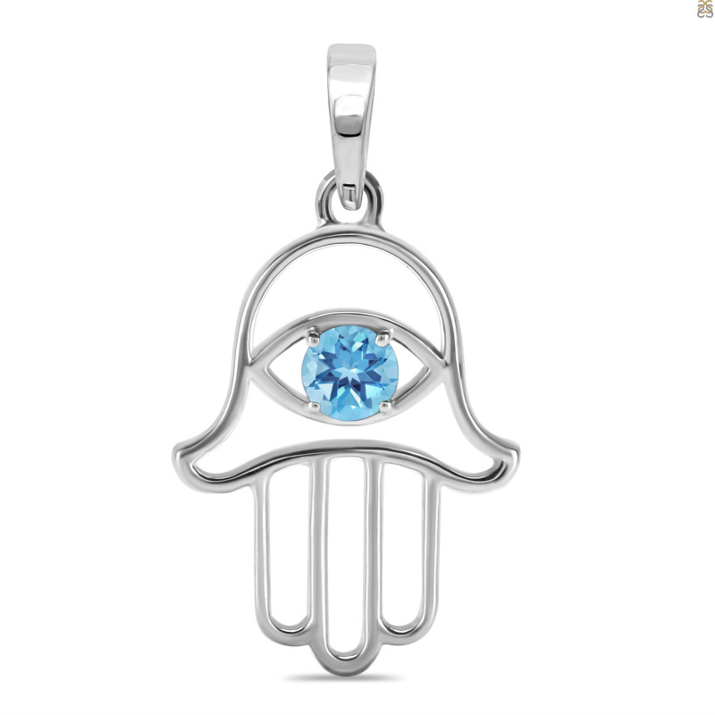 Blue Topaz Hamsa Hand Pendant BTZ-RDN-172.