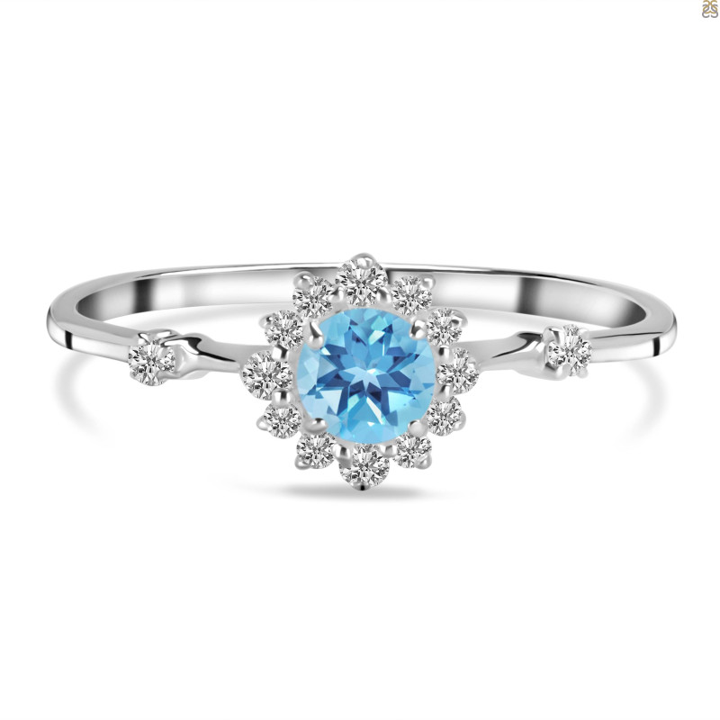 Blue Topaz & White Topaz Ring BTZ-RDR-1937.