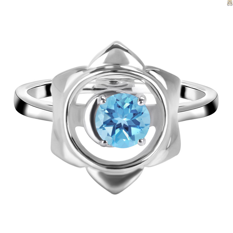 Blue Topaz Chakra & Crescent Moon Ring BTZ-RDR-2140.