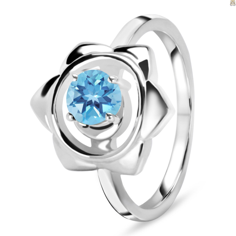 Blue Topaz Chakra & Crescent Moon Ring BTZ-RDR-2140.