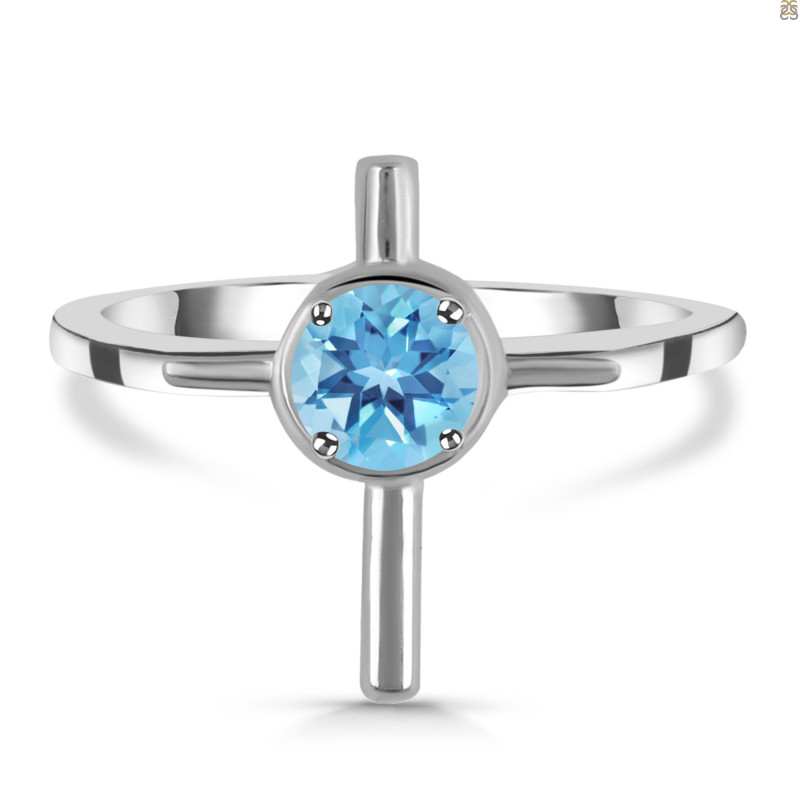 Blue Topaz Holy Cross Ring BTZ-RDR-2143.