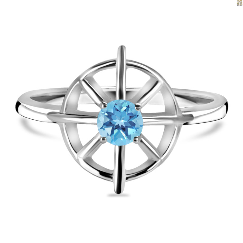 Blue Topaz Dharma Wheel Ring BTZ-RDR-2147.