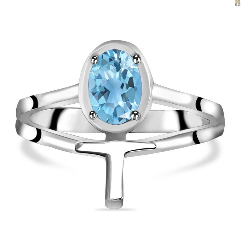 Blue Topaz Holy Cross Ring BTZ-RDR-2148.