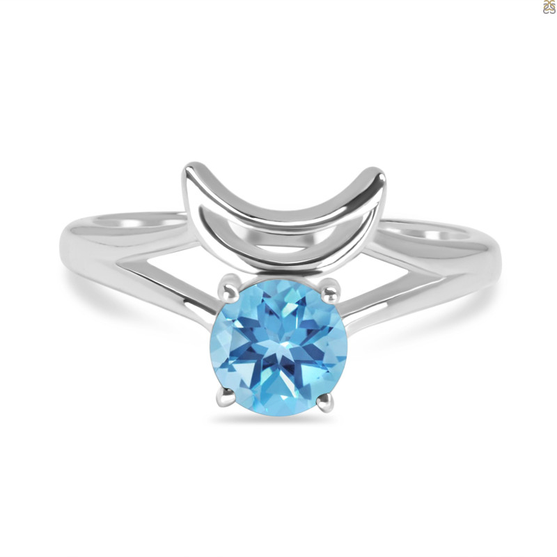 Blue Topaz Crescent Moon Ring BTZ-RDR-2151.
