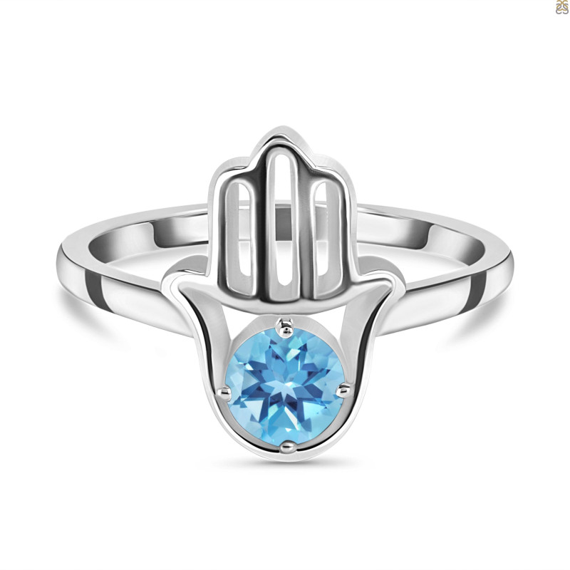 Blue Topaz Hamsa Hand Ring BTZ-RDR-2163.