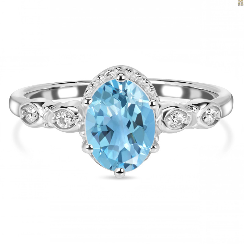 Blue Topaz & White Topaz Ring BTZ-RDR-2182.