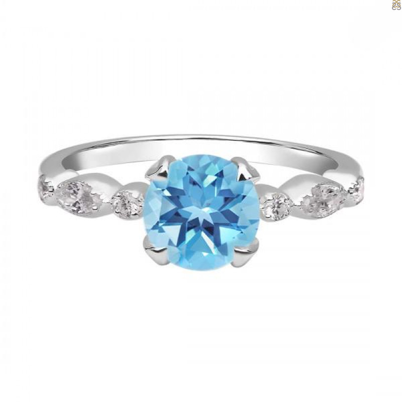 Blue Topaz & White Topaz Ring BTZ-RDR-2269.