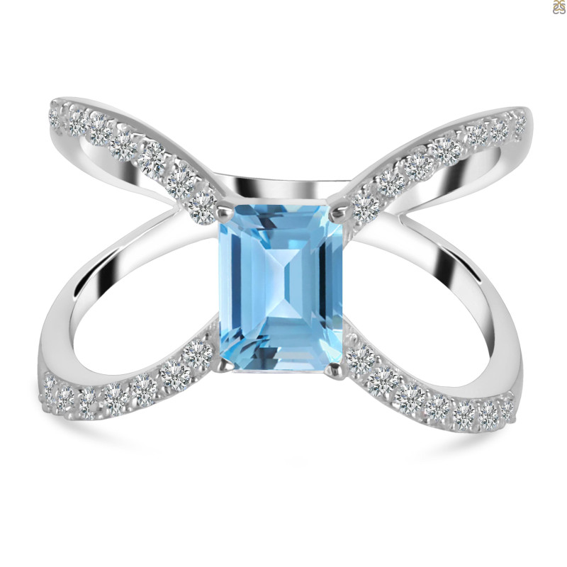 Blue Topaz & White Topaz Ring BTZ-RDR-2293.