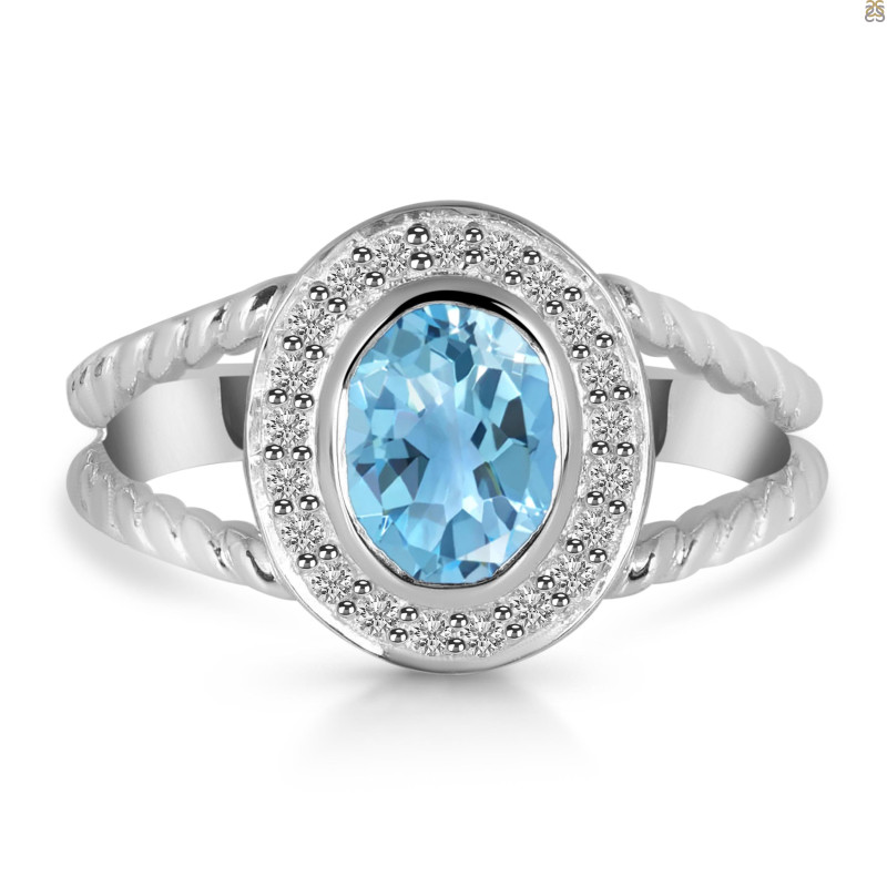 Blue Topaz & White Topaz Ring BTZ-RDR-359.