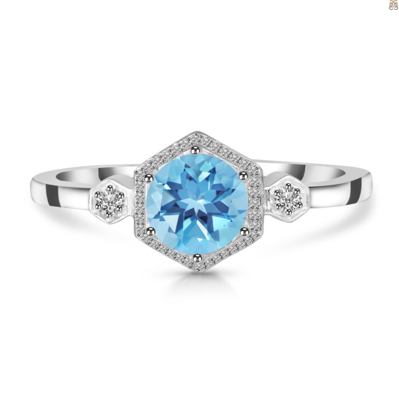 Blue Topaz & White Topaz Ring BTZ-RDR-373.
