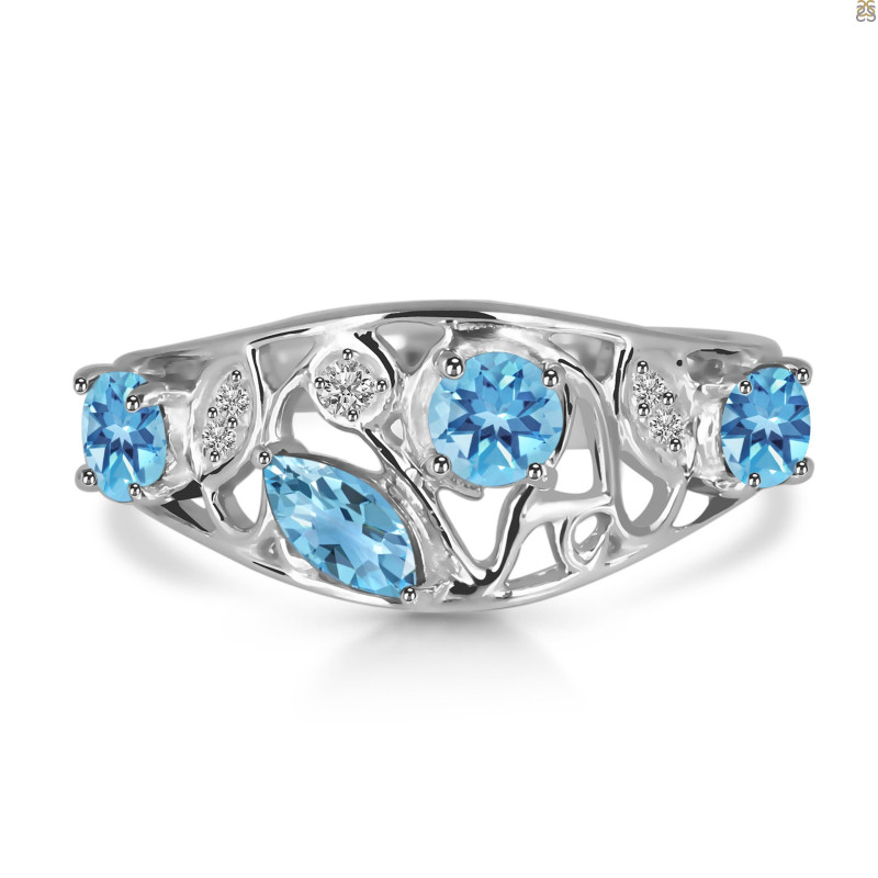 Blue Topaz & White Topaz Ring BTZ-RDR-459.