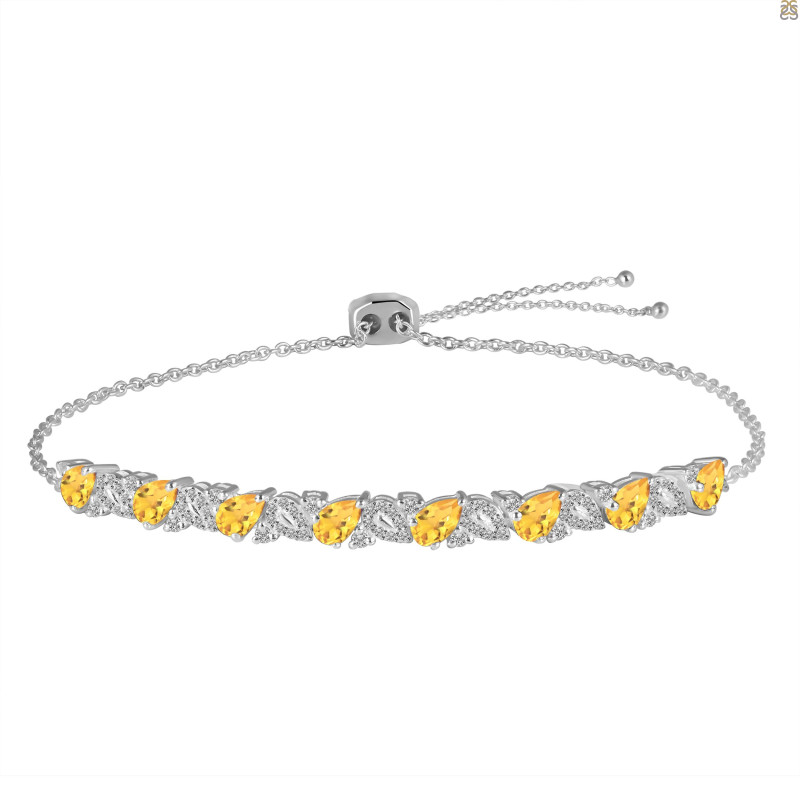 Citrine & White Topaz Bracelet With Adjustable Camera Lock CIT-RDB-128.