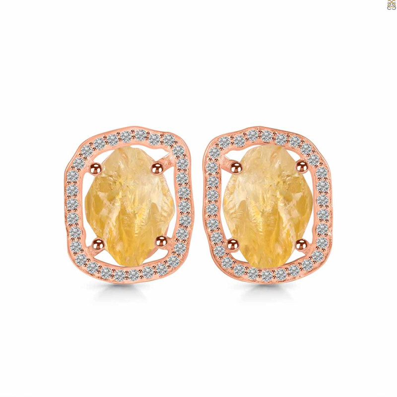 Citrine Raw Crystal & White Topaz Stud Earring CIT-RDE-1255.