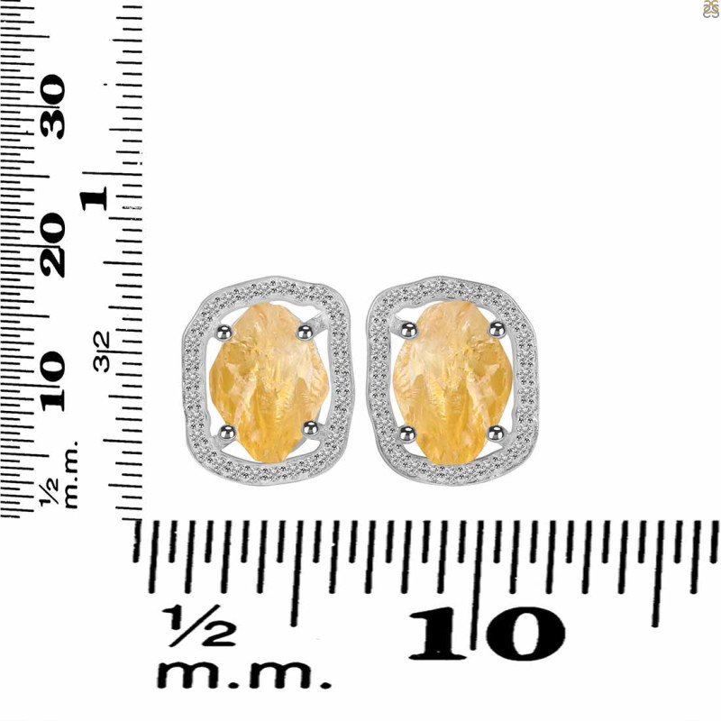 Citrine Raw Crystal & White Topaz Stud Earring CIT-RDE-1255.