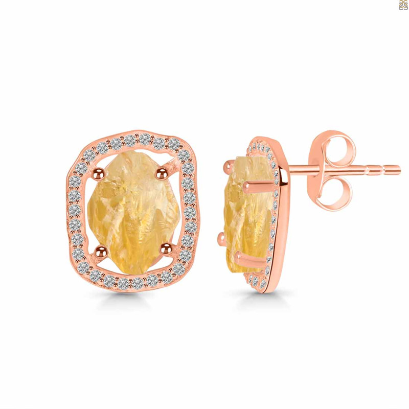 Citrine Raw Crystal & White Topaz Stud Earring CIT-RDE-1255.