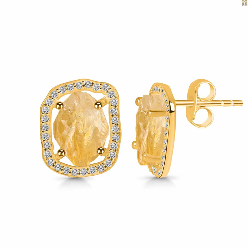 Citrine Raw Crystal & White Topaz Stud Earring CIT-RDE-1255.