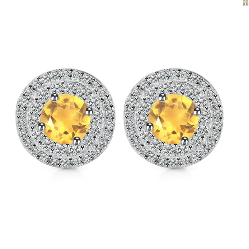 Citrine & White Topaz Stud Earring CIT-RDE-1271.