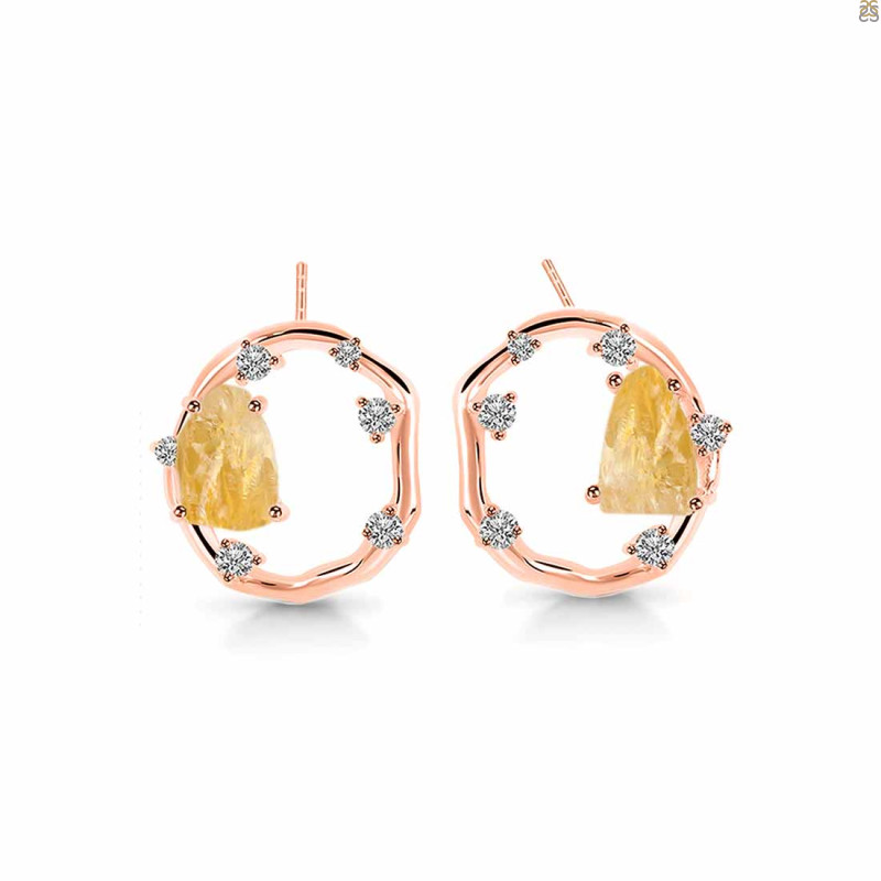 Citrine Raw Crystal & White Topaz Stud Earring CIT-RDE-1461.
