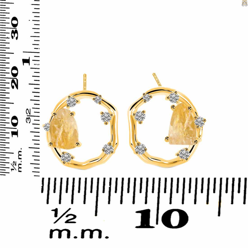 Citrine Raw Crystal & White Topaz Stud Earring CIT-RDE-1461.