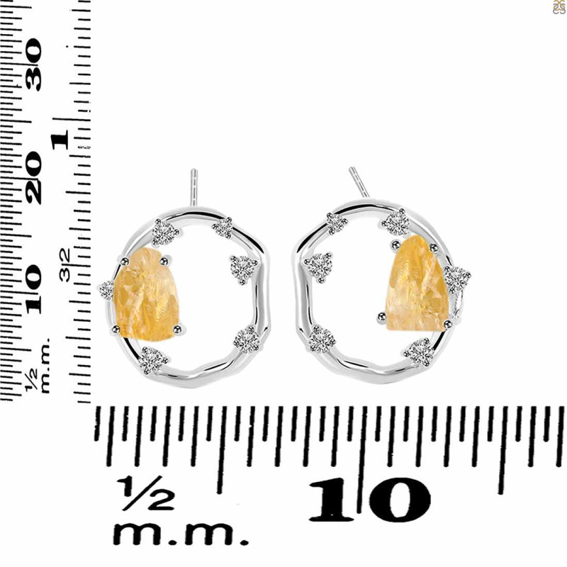 Citrine Raw Crystal & White Topaz Stud Earring CIT-RDE-1461.
