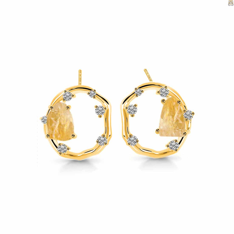 Citrine Raw Crystal & White Topaz Stud Earring CIT-RDE-1461.